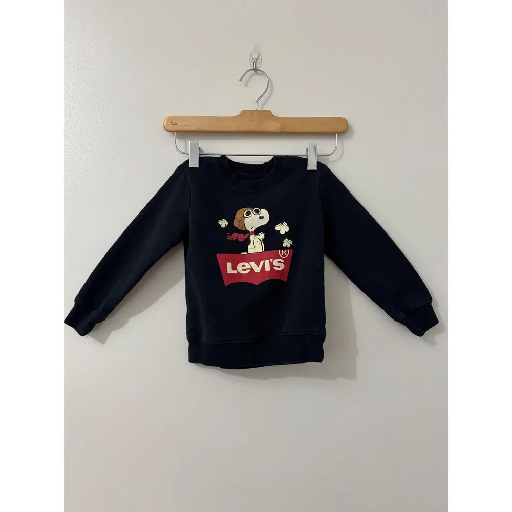 Levis x Peanuts‎ Snoopy Flying Ace Black Sweatshirt Kids Size 3T 917846131951